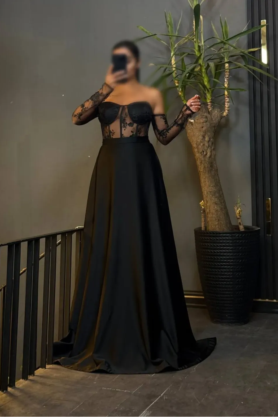 Strapless Long Sleeves Long Formal Dress With Pleated Appliques