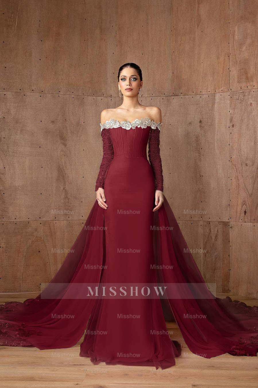 Strapless Long Sleeves Mermaid Long Formal Dress With Appliques