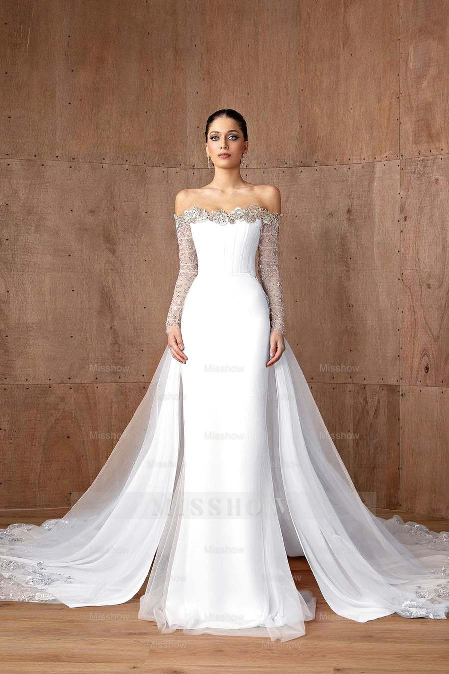 Strapless Long Sleeves Mermaid Long Formal Dress With Appliques