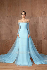 Strapless Long Sleeves Mermaid Long Formal Dress With Appliques