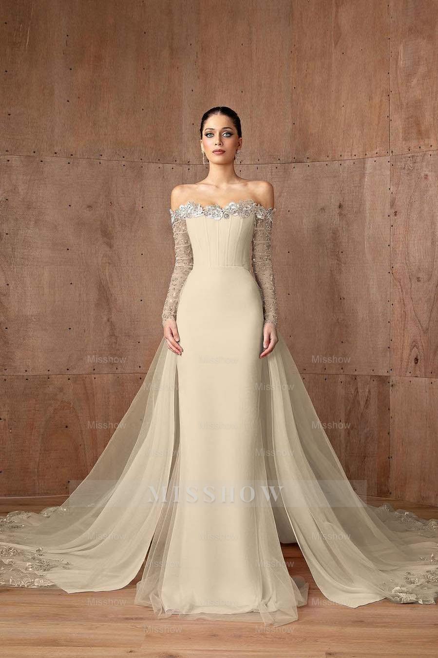 Strapless Long Sleeves Mermaid Long Formal Dress With Appliques