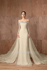Strapless Long Sleeves Mermaid Long Formal Dress With Appliques