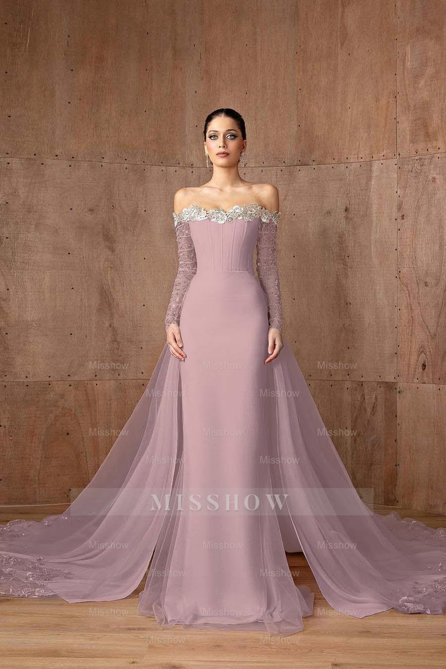 Strapless Long Sleeves Mermaid Long Formal Dress With Appliques