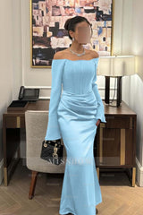 Strapless Long Sleeves Mermaid Long Formal Dress With Pleated