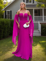 Strapless Pure Color Evening Gown with 1/2 Sleeves in A-Line/Princess Style