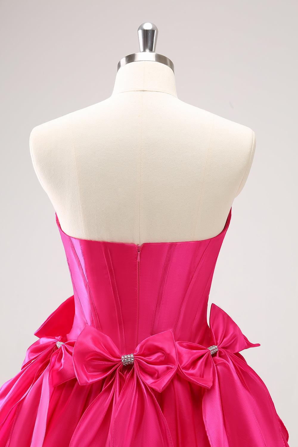 Strapless Rhinestone Beaded Corset Bodice Double Bow Bubble Ruffle Skirt Lace-Up A-Line Homecoming Dress Mini