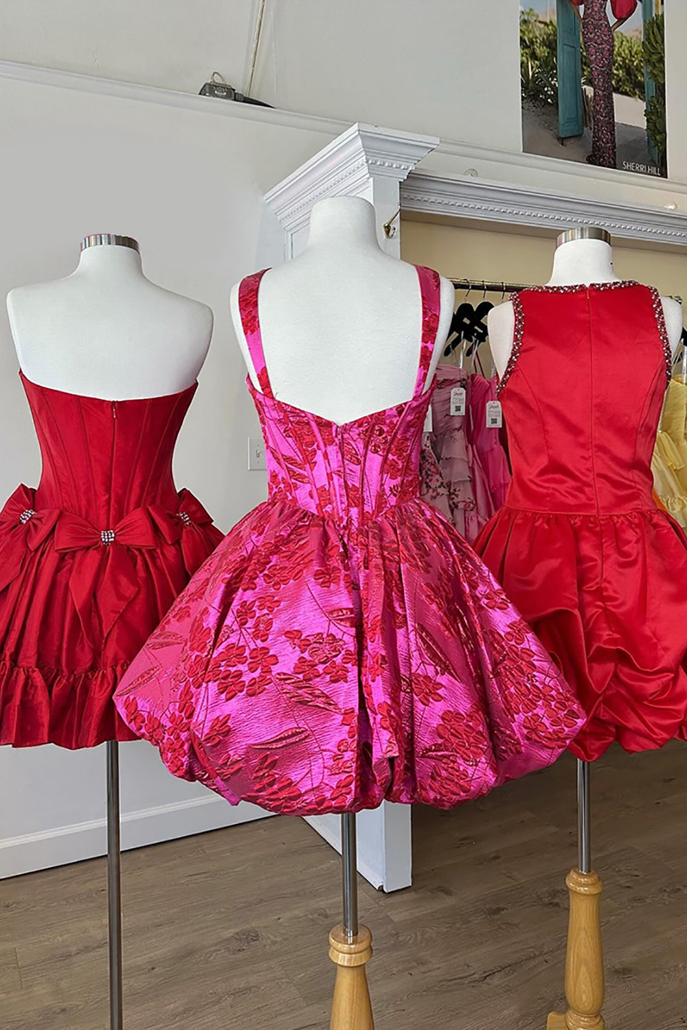 Strapless Rhinestone Beaded Corset Bodice Double Bow Bubble Ruffle Skirt Lace-Up A-Line Homecoming Dress Mini