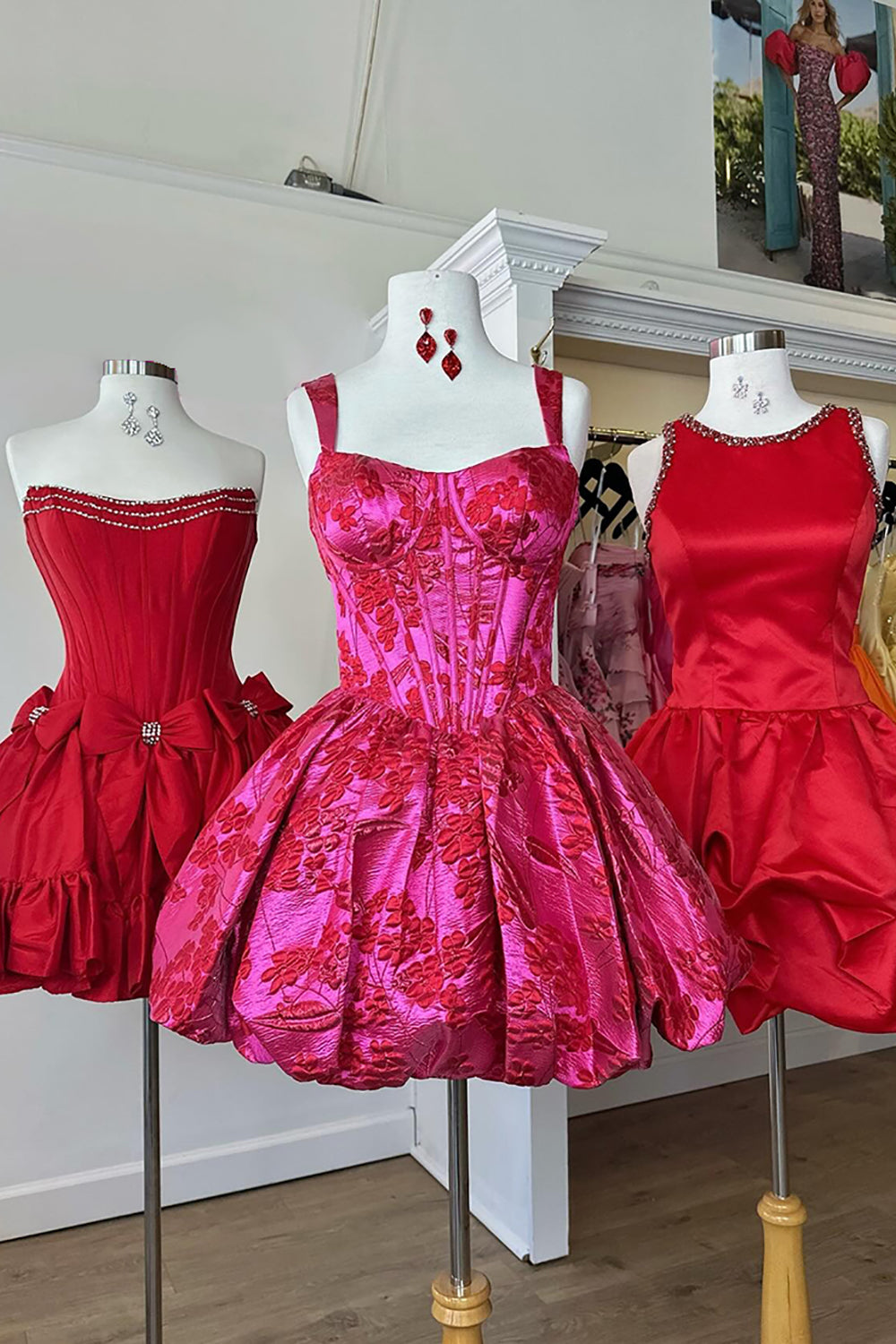 Strapless Rhinestone Beaded Corset Bodice Double Bow Bubble Ruffle Skirt Lace-Up A-Line Homecoming Dress Mini