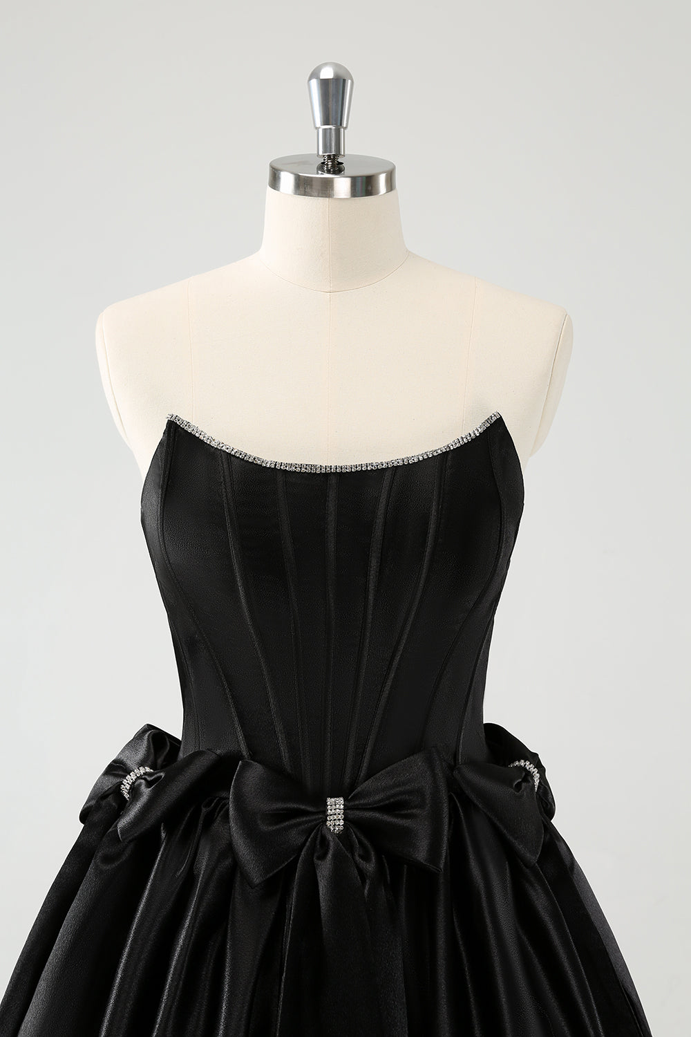 Strapless Rhinestone Beaded Corset Bodice Double Bow Bubble Ruffle Skirt Lace-Up A-Line Homecoming Dress Mini