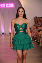 Strapless Rhinestone Twist Cutout Homecoming Dress Sweetheart Tiered Chiffon Mini Lace-Up Back