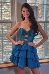 Strapless Rhinestone Twist Cutout Homecoming Dress Sweetheart Tiered Chiffon Mini Lace-Up Back