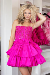 Hot pink strapless sequin A-line homecoming dress