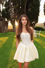 Strapless Sleeveless A Line Short Formal Dress With Pleated Lace