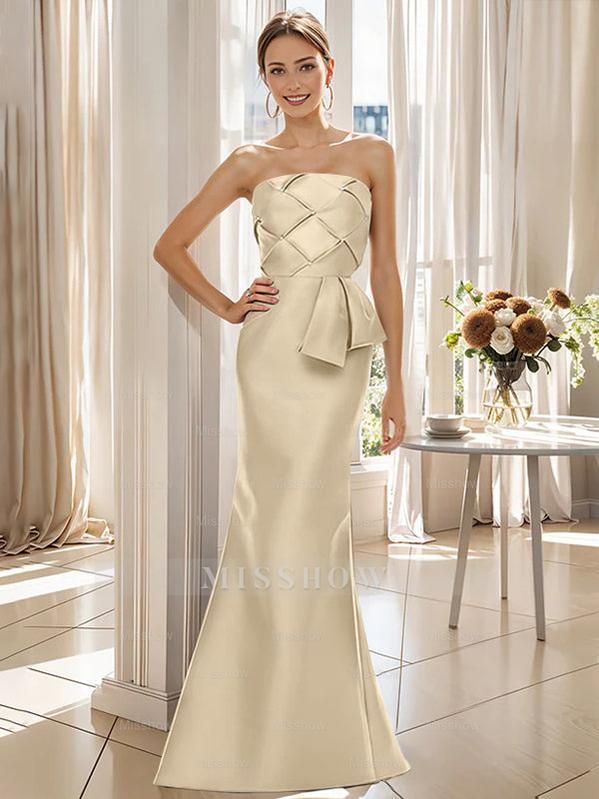Strapless Sleeveless Floor-Length Mother of the Bride Trumpet/Mermaid Dress with Bowknot