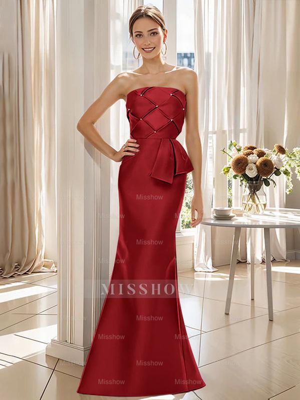 Strapless Sleeveless Floor-Length Mother of the Bride Trumpet/Mermaid Dress with Bowknot