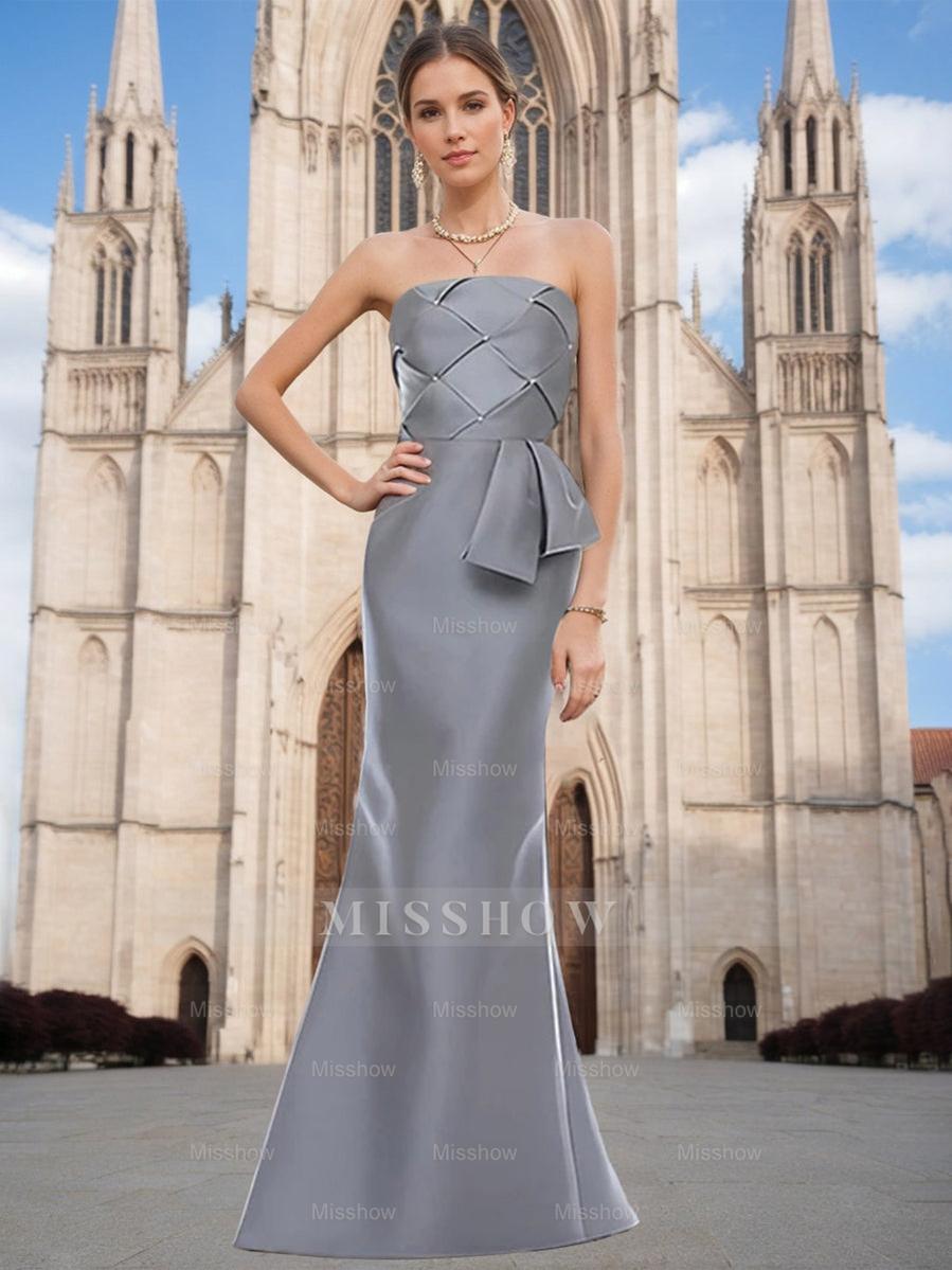 Strapless Sleeveless Floor-Length Mother of the Bride Trumpet/Mermaid Dress with Bowknot