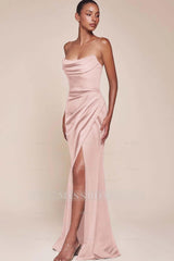Strapless Sleeveless High Split Long Formal Dress With Pleated