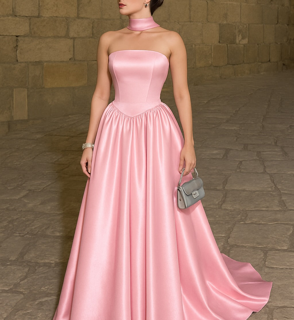 Strapless Sleeveless High Waist Long Formal Dress With Pleated