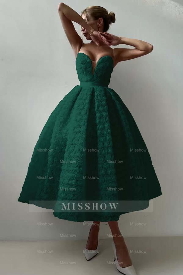 Strapless Sleeveless Long A Line Formal Dress With Appliques Belt