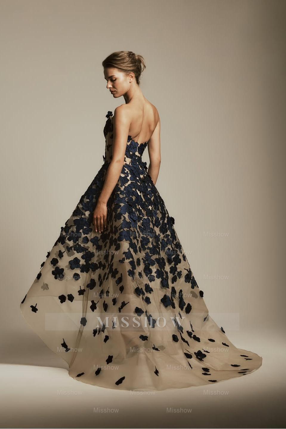 Strapless Sleeveless Long A Line Formal Dress With Pleated Appliques