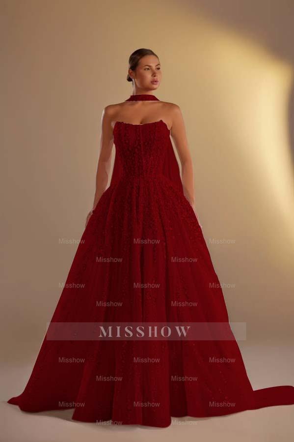 Strapless Sleeveless Long A Line Formal Dress With Pleated Beading