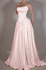 Strapless Sleeveless Long A Line Formal Dress With Pleated Beading