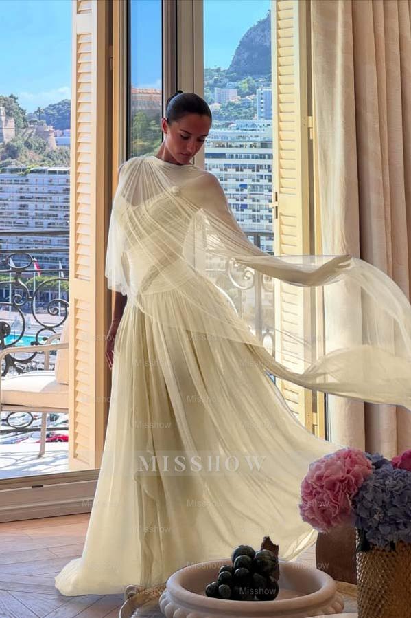 Strapless Sleeveless Long A Line Formal Dress With Pleated Tulle