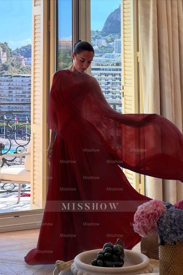 Strapless Sleeveless Long A Line Formal Dress With Pleated Tulle