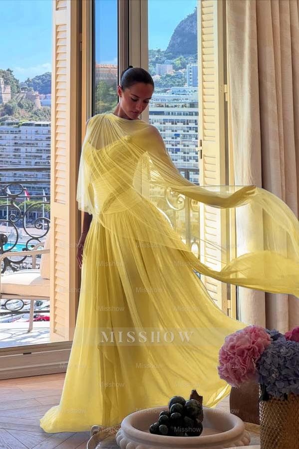 Strapless Sleeveless Long A Line Formal Dress With Pleated Tulle