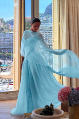 Strapless Sleeveless Long A Line Formal Dress With Pleated Tulle