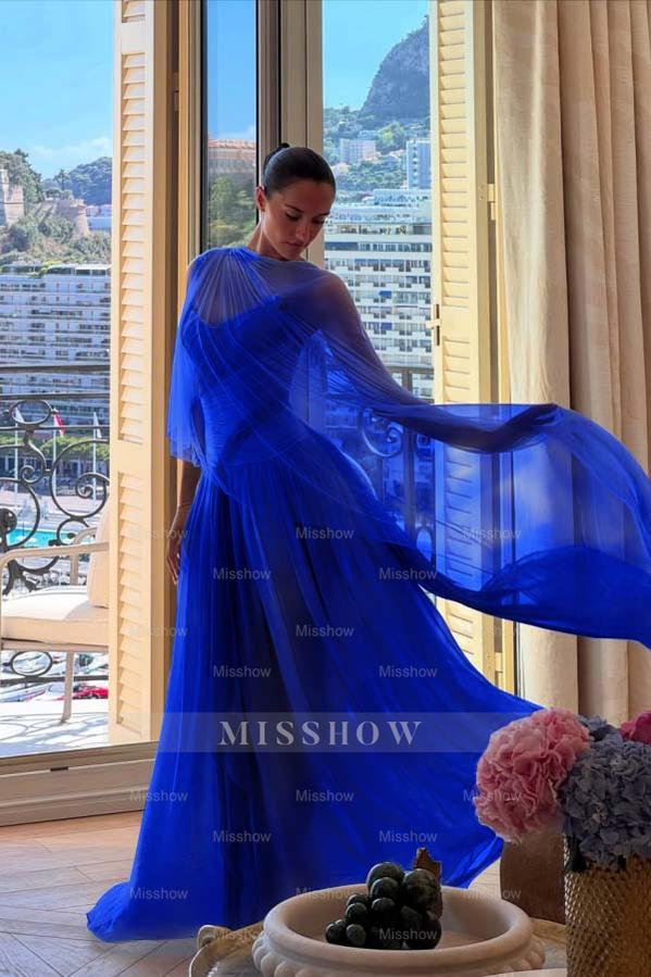 Strapless Sleeveless Long A Line Formal Dress With Pleated Tulle