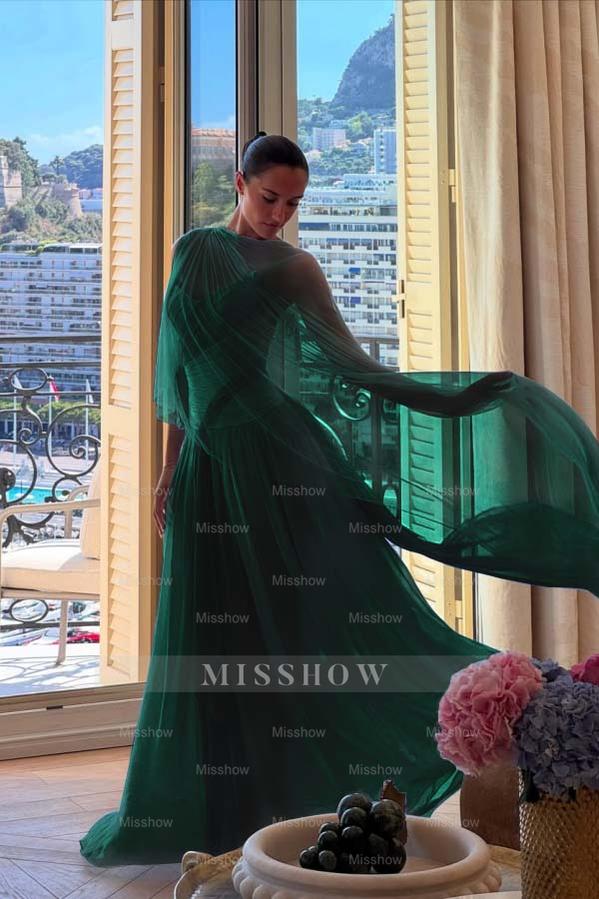 Strapless Sleeveless Long A Line Formal Dress With Pleated Tulle