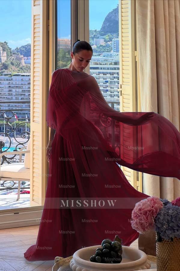 Strapless Sleeveless Long A Line Formal Dress With Pleated Tulle