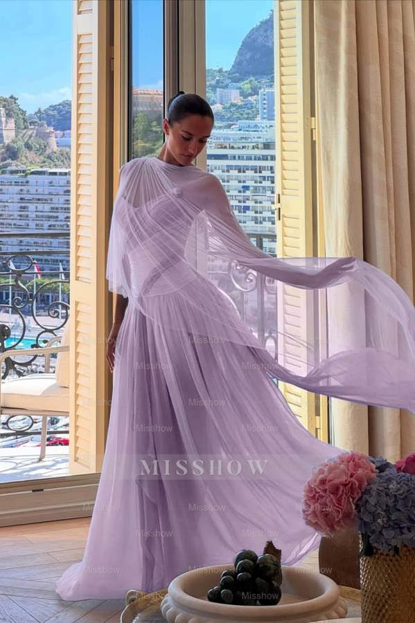 Strapless Sleeveless Long A Line Formal Dress With Pleated Tulle