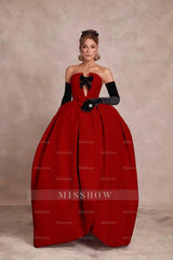 Strapless Sleeveless Long Ball Gown Formal Dress With Long Gloves