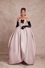 Strapless Sleeveless Long Ball Gown Formal Dress With Long Gloves