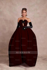 Strapless Sleeveless Long Ball Gown Formal Dress With Long Gloves