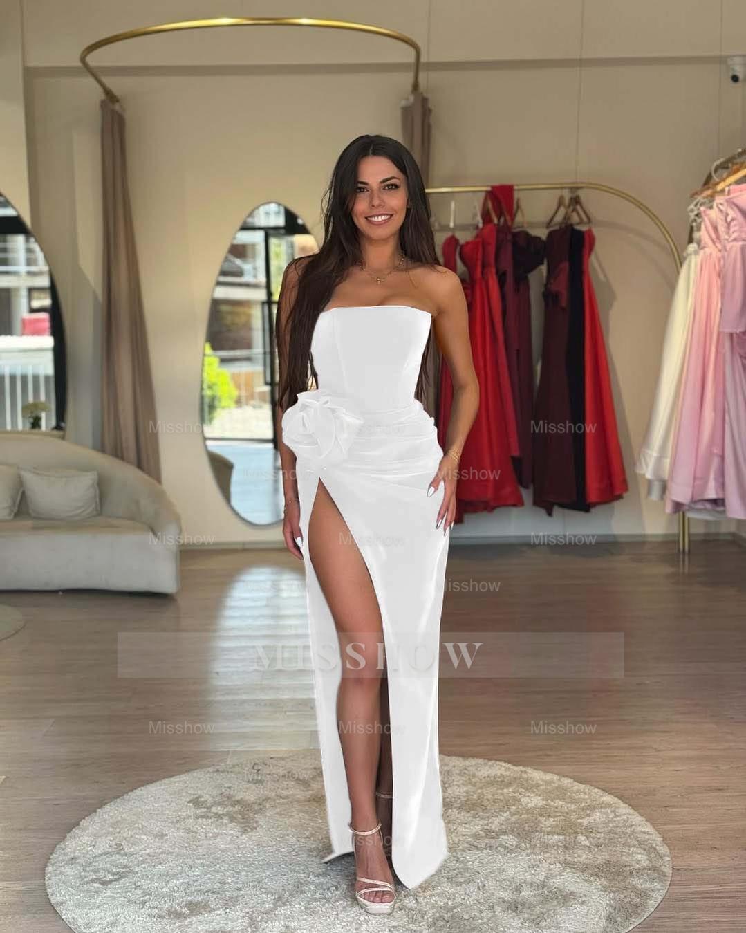 Strapless Sleeveless Long High Split Formal Dress With Pleated