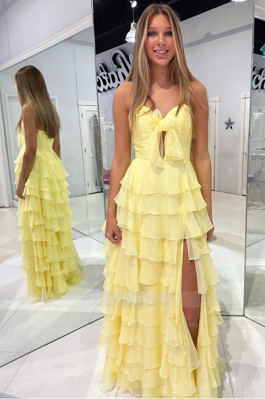 Strapless Sleeveless Long High Split Formal Dress With Pleated