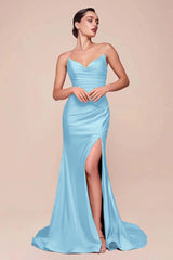 Strapless Sleeveless Long High Split Formal Dress With Pleated
