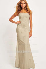Strapless Sleeveless Long Mermaid Formal Dress With Appliques