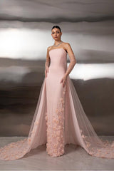 Strapless Sleeveless Long Mermaid Formal Dress With Appliques Gloves