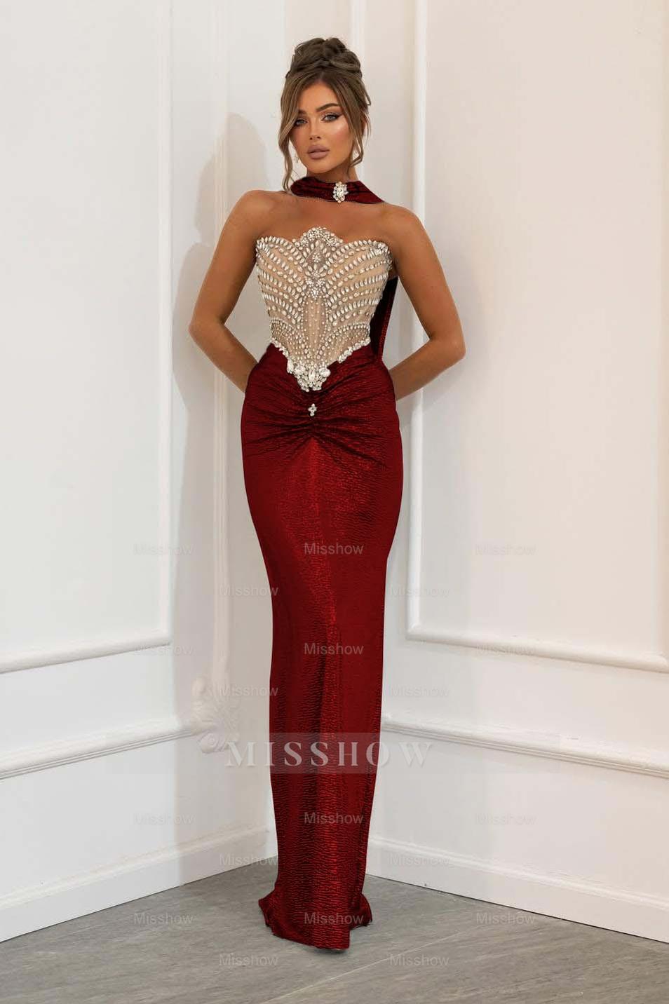 Strapless Sleeveless Long Mermaid Formal Dress With Beading Pleated