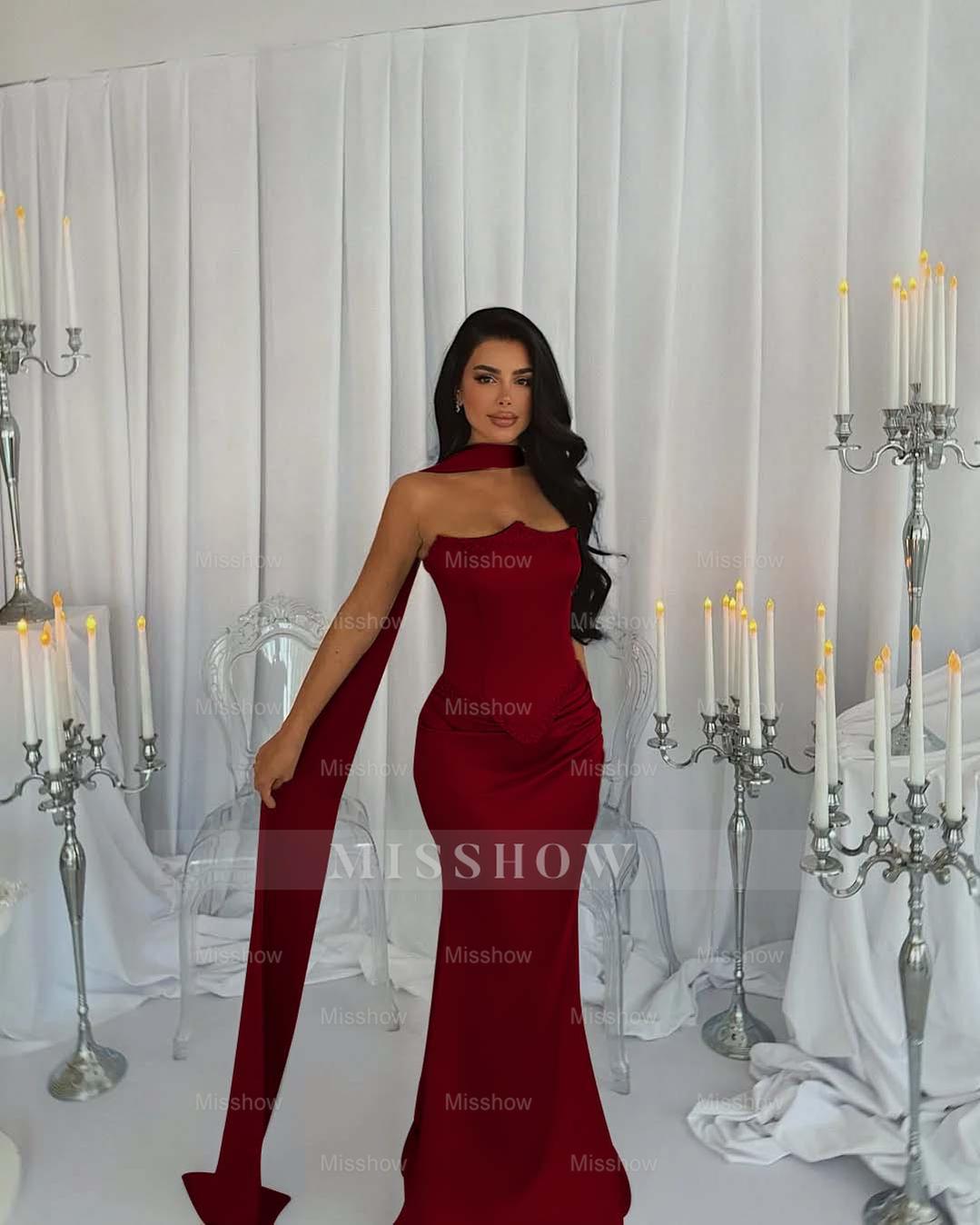 Strapless Sleeveless Long Mermaid Formal Dress With Beading Pleated