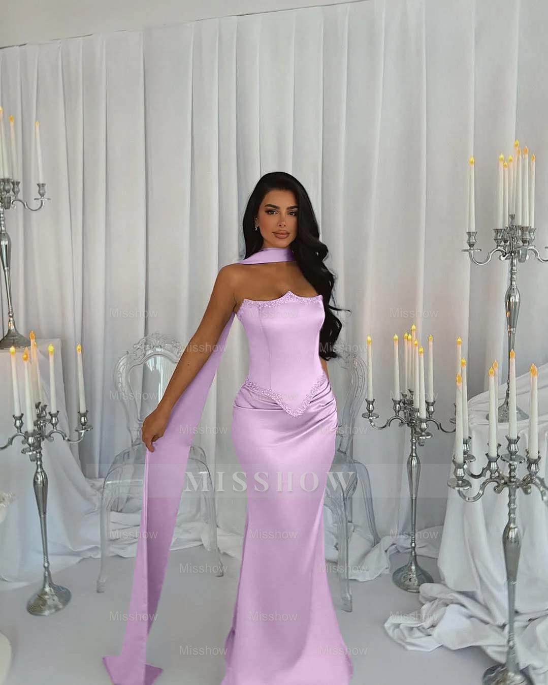 Strapless Sleeveless Long Mermaid Formal Dress With Beading Pleated