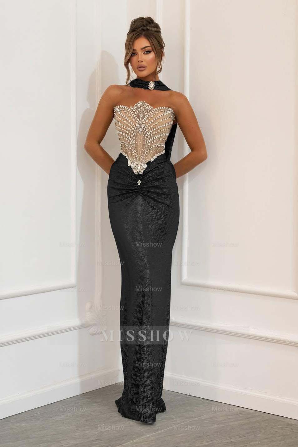 Strapless Sleeveless Long Mermaid Formal Dress With Beading Pleated