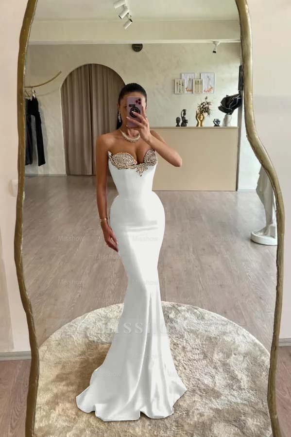 Strapless Sleeveless Long Mermaid Formal Dress With Beading Pleated