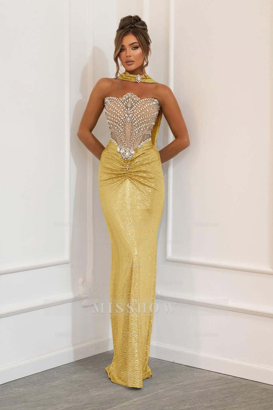 Strapless Sleeveless Long Mermaid Formal Dress With Beading Pleated