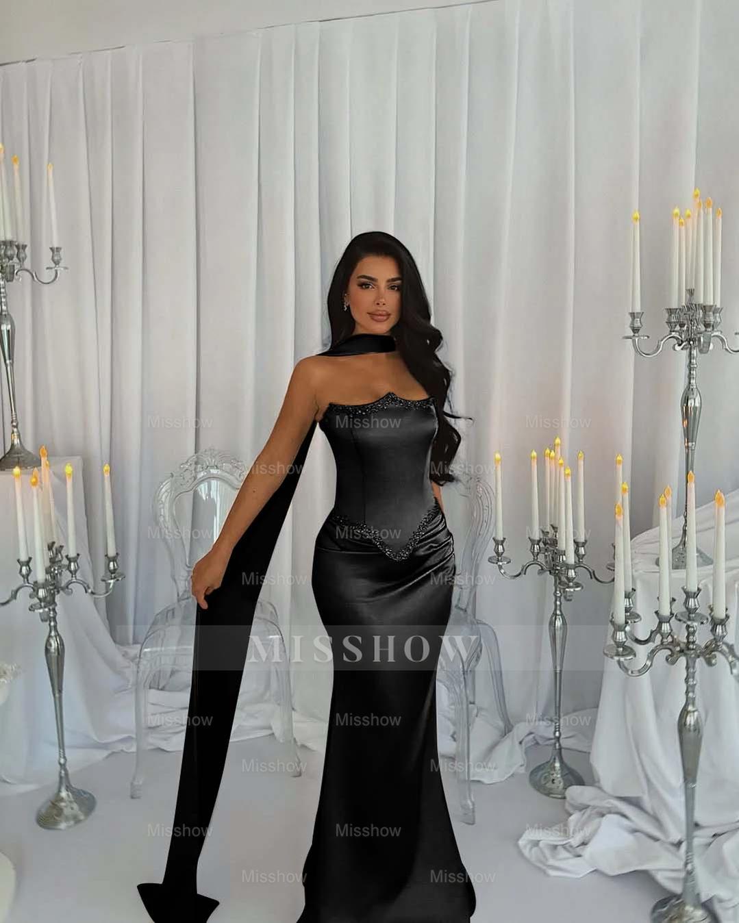 Strapless Sleeveless Long Mermaid Formal Dress With Beading Pleated