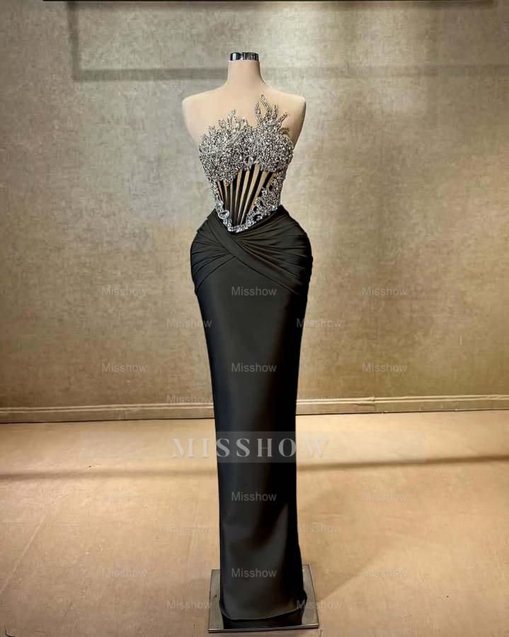Strapless Sleeveless Long Mermaid Formal Dress With Beading Pleated